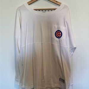 Victoria's Secret PINK White Long Sleeve Cubs Sweatshirt- Logo Red White Blue